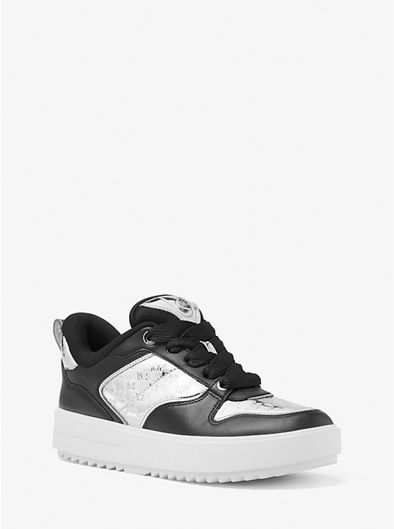 Michael Kors Rumi Leather and Logo-Embossed Metallic Platforms Women Sneakers SILVER | USAHAW2008