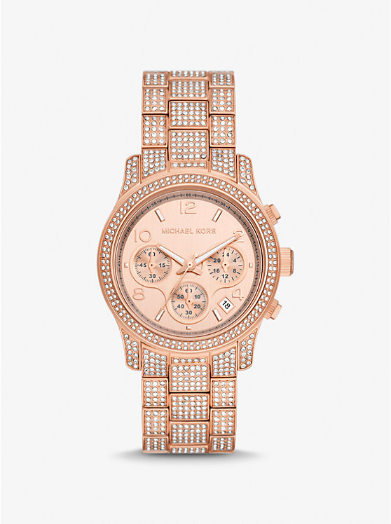 Michael Kors Runway Pavé Rose Gold-Tone Women Watch ROSE GOLD | USATCO1664