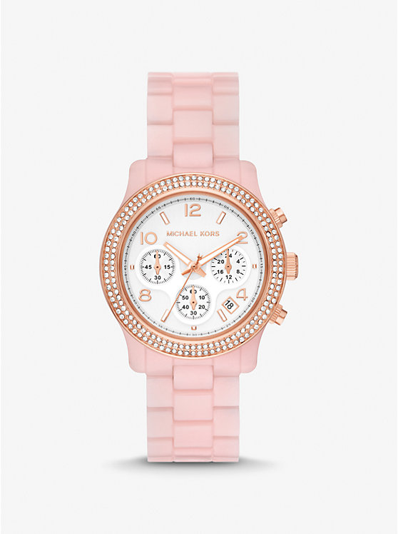 Michael Kors Runway Pavé Rose Gold-Tone and Blush Acetate Women Watch BLUSH | USAYXP1665