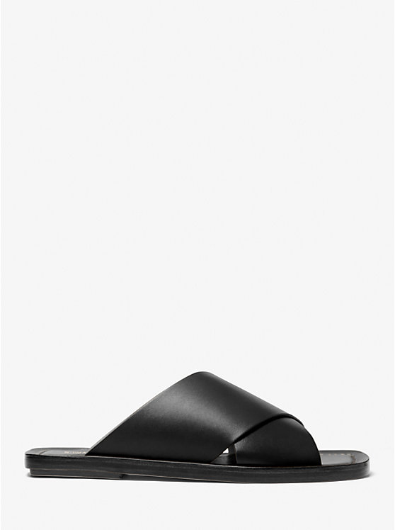 Michael Kors Ruth Leather Slide Women Sandals BLACK | USAJPE1955