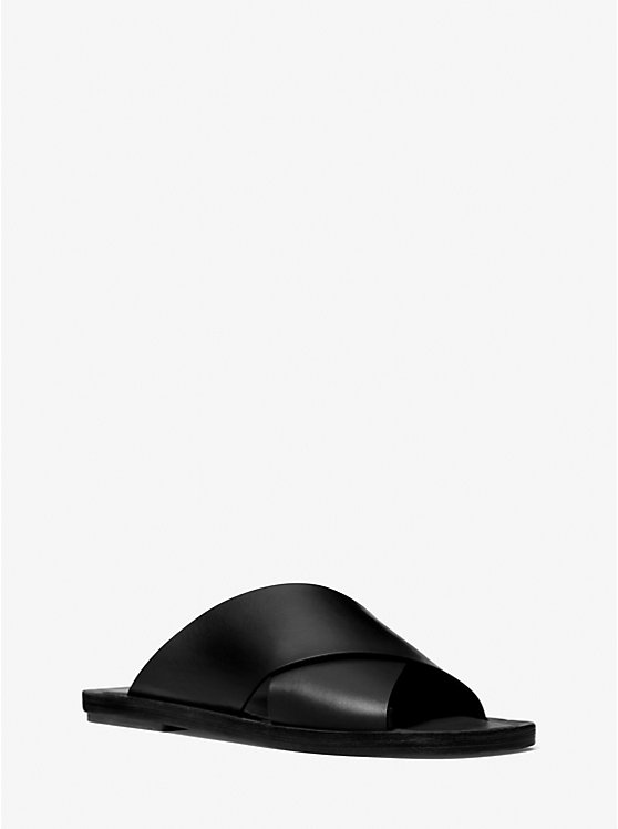 Michael Kors Ruth Leather Slide Women Sandals BLACK | USAJPE1955