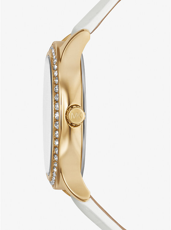 Michael Kors Sage Pavé Gold-Tone and Crocodile Embossed Leather Women Watch OPTIC WHITE | USAPJF1669