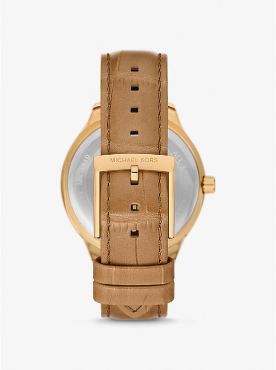 Michael Kors Sage Pavé Gold-Tone and Crocodile Embossed Leather Women Watch PEANUT | USAAHG1670