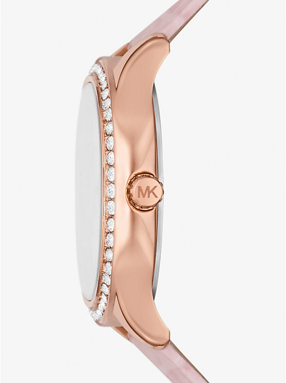 Michael Kors Sage Pavé Rose Gold-Tone and Crocodile Embossed Leather Women Watch POWDER PINK | USASGH1671