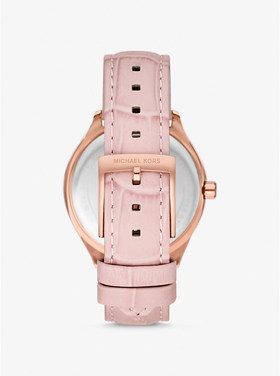 Michael Kors Sage Pavé Rose Gold-Tone and Crocodile Embossed Leather Women Watch POWDER PINK | USASGH1671