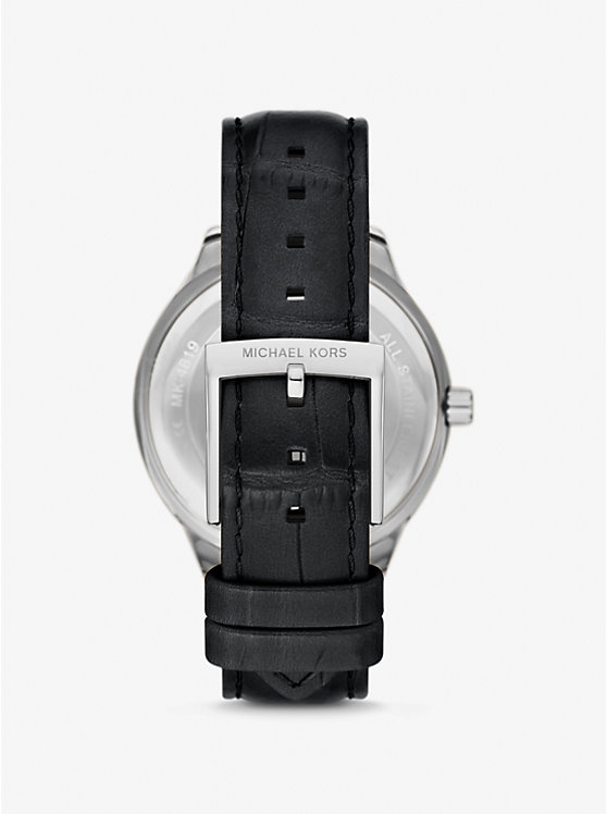 Michael Kors Sage Pavé Silver-Tone and Crocodile Embossed Leather Women Watch BLACK | USADFJ1672