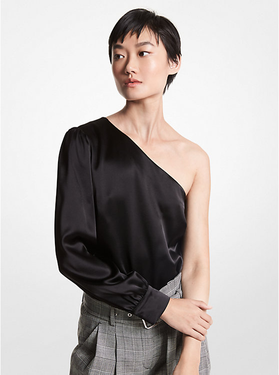 Michael Kors Satin One-Shoulder Women Tops BLACK | USASGM1492