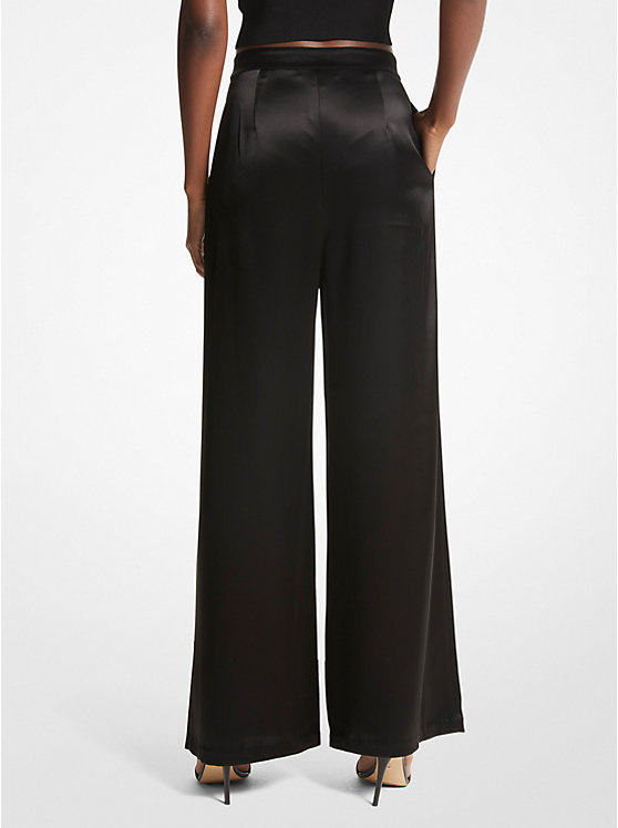 Michael Kors Satin Wide-Leg Women Pants BLACK | USAPJE1442