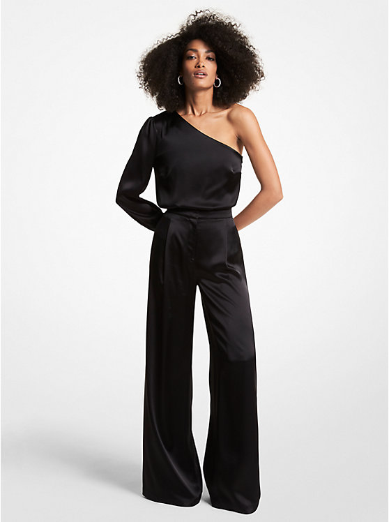 Michael Kors Satin Wide-Leg Women Pants BLACK | USAPJE1442