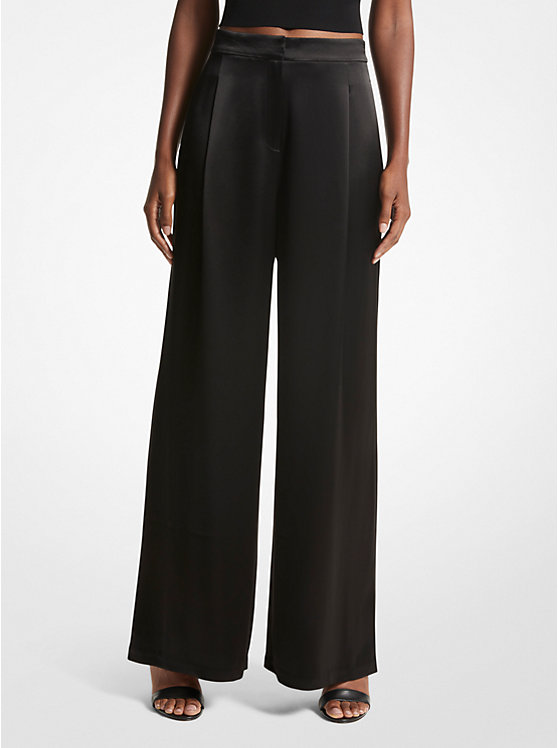 Michael Kors Satin Wide-Leg Women Pants BLACK | USAPJE1442