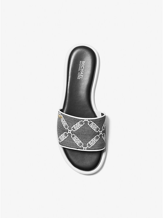 Michael Kors Saylor Empire Logo Jacquard Slide Women Sandals BLACK/WHITE | USAGST1957