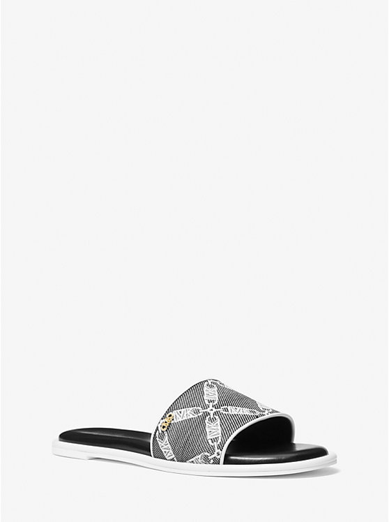 Michael Kors Saylor Empire Logo Jacquard Slide Women Sandals BLACK/WHITE | USAGST1957