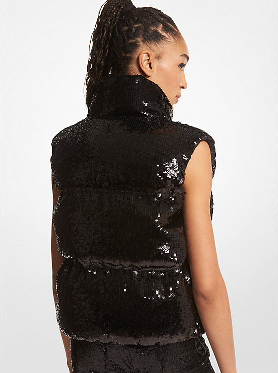 Michael Kors Sequined Ciré Quilted Puffer Vest Women Jacket BLACK | USAYXZ1405