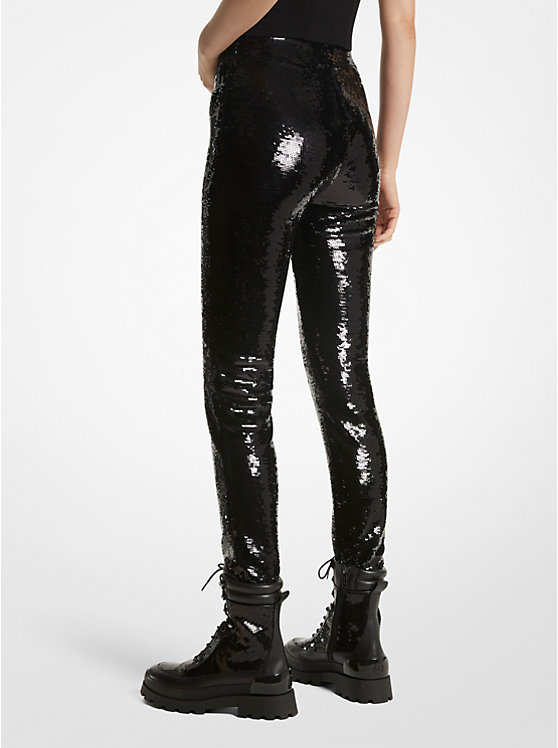 Michael Kors Sequined Stretch Jersey Women Leggings BLACK | USANWS1424