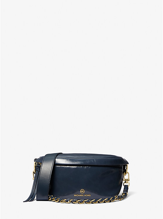 Michael Kors Slater Extra-Small Patent Leather Sling Pack Women Crossbody Bag NAVY | USAILJ1132