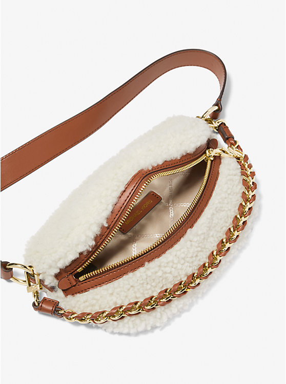 Michael Kors Slater Extra-Small Shearling Sling Pack Women Crossbody Bag NATURAL/LUGGAGE | USAUZK1133