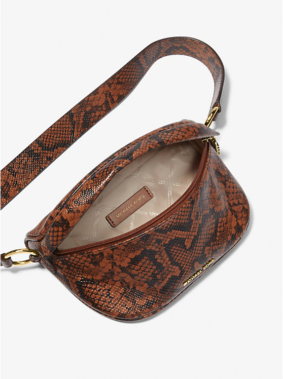 Michael Kors Slater Extra-Small Snake Embossed Leather Sling Pack Women Crossbody Bag LUGGAGE | USAYXL1134