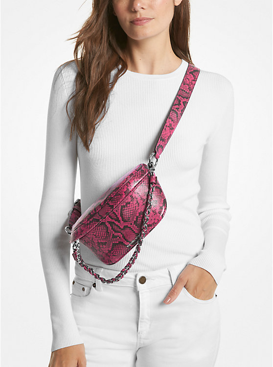 Michael Kors Slater Extra-Small Snake Embossed Leather Sling Pack Women Crossbody Bag DEEP FUCHSIA | USATCZ1135