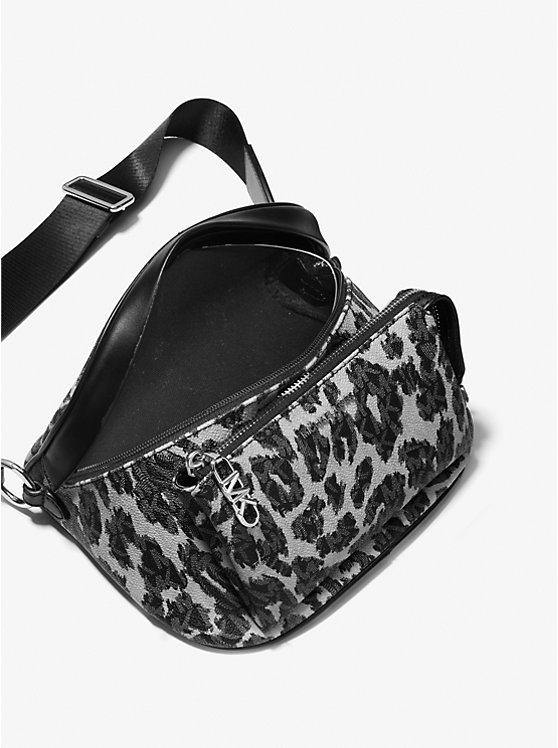 Michael Kors Slater Medium Leopard Logo Sling Pack Women Backpack BLACK COMBO | USADFF1075