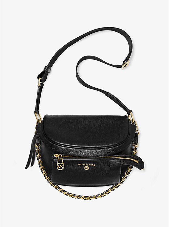 Michael Kors Slater Medium Pebbled Leather Sling Pack Women Crossbody Bag BLACK | USAEBC1137