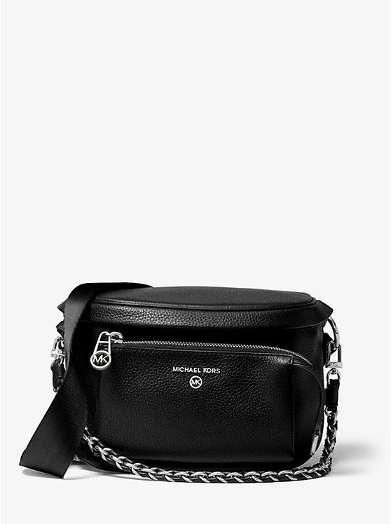 Michael Kors Slater Medium Pebbled Leather Sling Pack Women Crossbody Bag BLACK | USAWNV1138