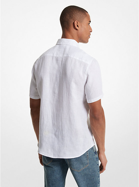 Michael Kors Slim-Fit Linen Men Shirt WHITE | USAAHM2221