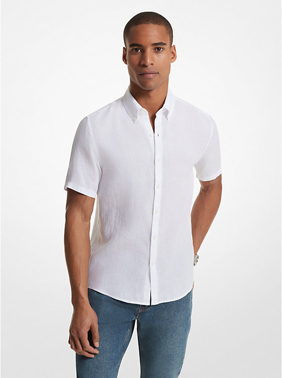 Michael Kors Slim-Fit Linen Men Shirt WHITE | USAAHM2221