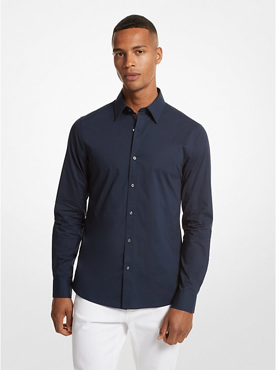 Michael Kors Slim-Fit Stretch-Cotton Men Shirt MIDNIGHT | USAYXR2226