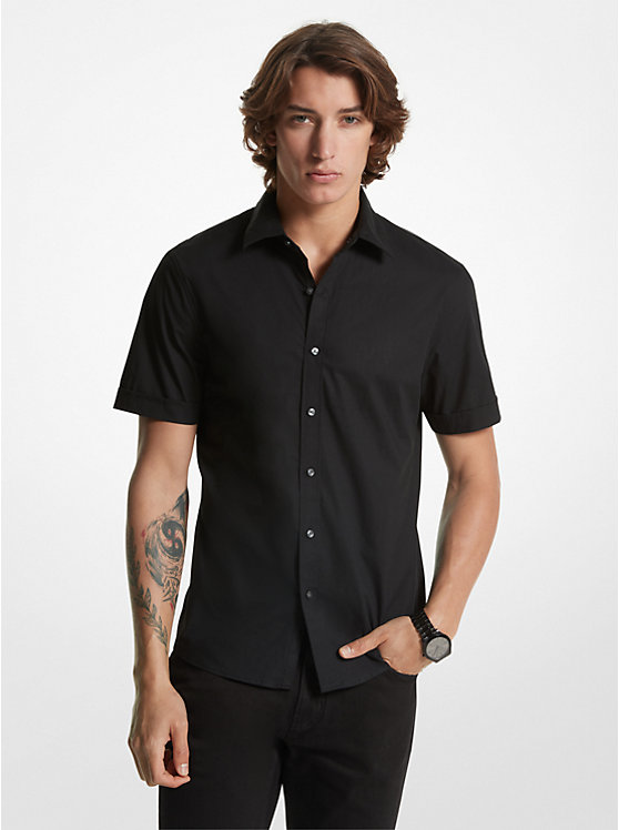 Michael Kors Slim-Fit Stretch Cotton Men Shirt BLACK | USAOKQ2223