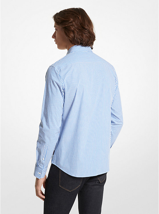 Michael Kors Slim-Fit Stretch Cotton Striped Men Shirt GRECIAN BLUE | USAUZE2225