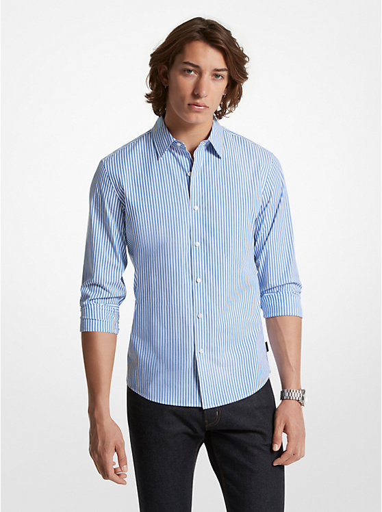 Michael Kors Slim-Fit Stretch Cotton Striped Men Shirt GRECIAN BLUE | USAUZE2225