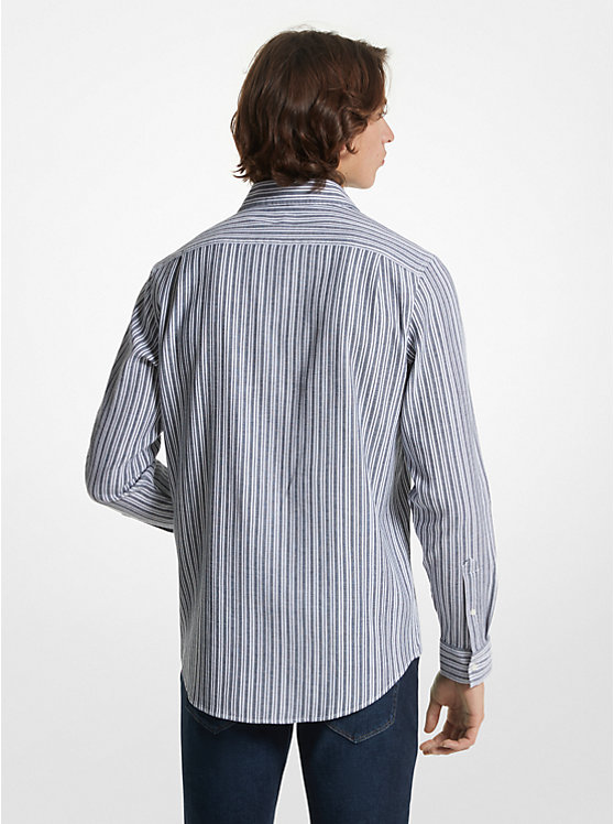 Michael Kors Stretch Cotton Striped Woven Men Shirt MIDNIGHT | USARVY2228