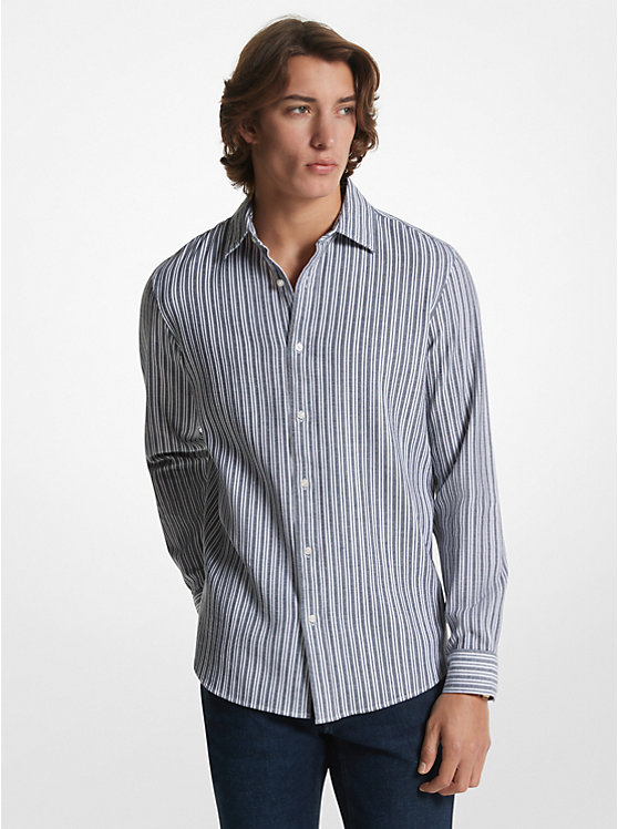 Michael Kors Stretch Cotton Striped Woven Men Shirt MIDNIGHT | USARVY2228