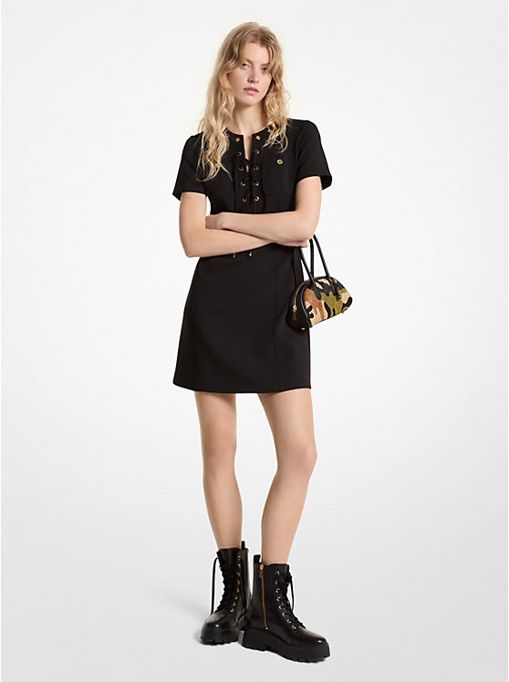 Michael Kors Stretch Crepe Lace-Up Women Dress BLACK | USAPJU1338