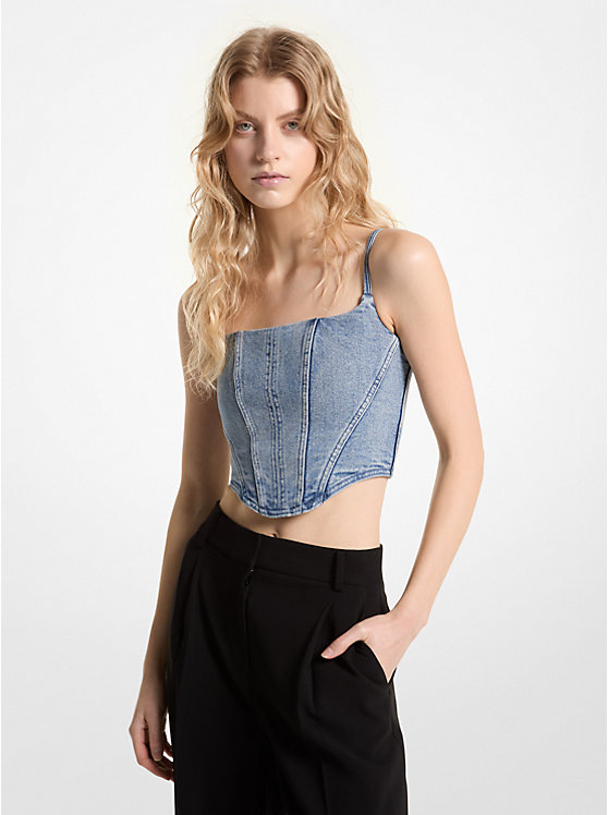 Michael Kors Stretch Denim Bustier Women Tops BLUE VINTAGE WASH | USAPJQ1494