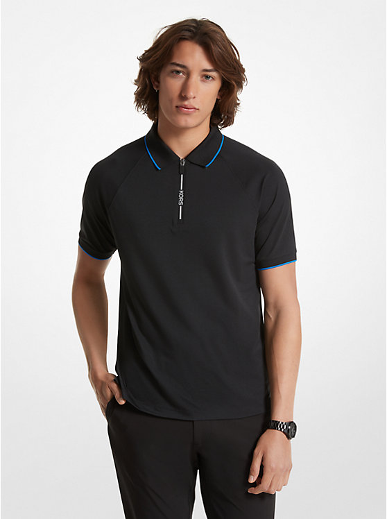 Michael Kors Stretch Knit Half-Zip Men Polo Shirt BLACK | USAVRF2209