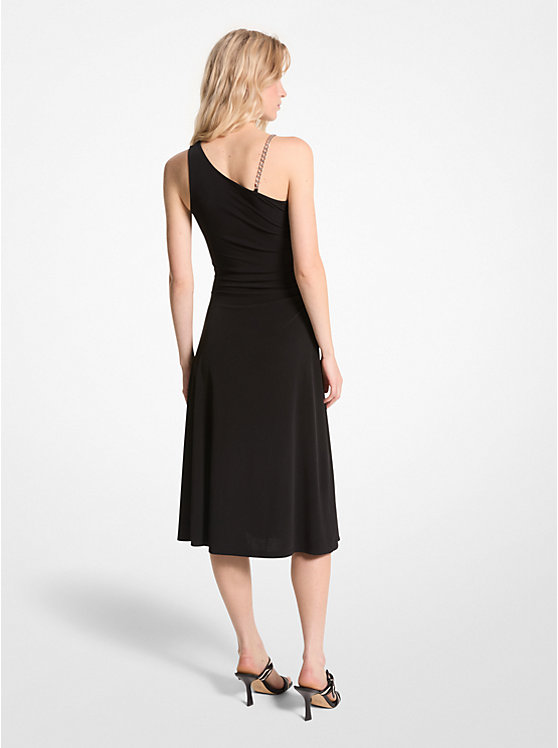 Michael Kors Stretch Matte Jersey One-Shoulder Midi Women Dress BLACK | USAUZP1341