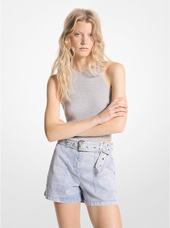 Michael Kors Stretch Organic Cotton Belted Cargo Women Shorts CHAMBRAY | USAQMD1452