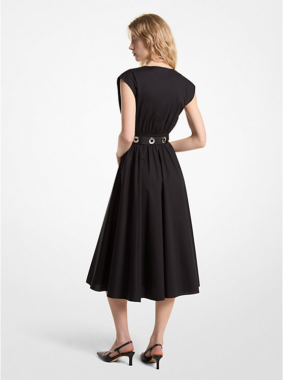 Michael Kors Stretch Organic Cotton Poplin Midi Women Dress BLACK | USAYXA1342