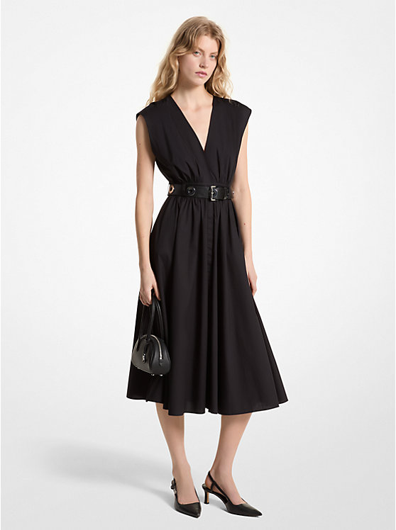 Michael Kors Stretch Organic Cotton Poplin Midi Women Dress BLACK | USAYXA1342