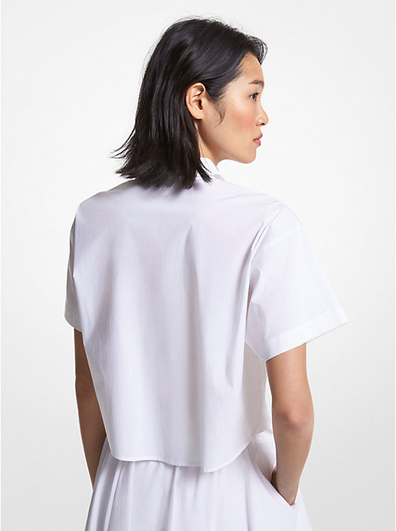 Michael Kors Stretch Organic Cotton Poplin Cropped Women Shirt WHITE | USANWP1476