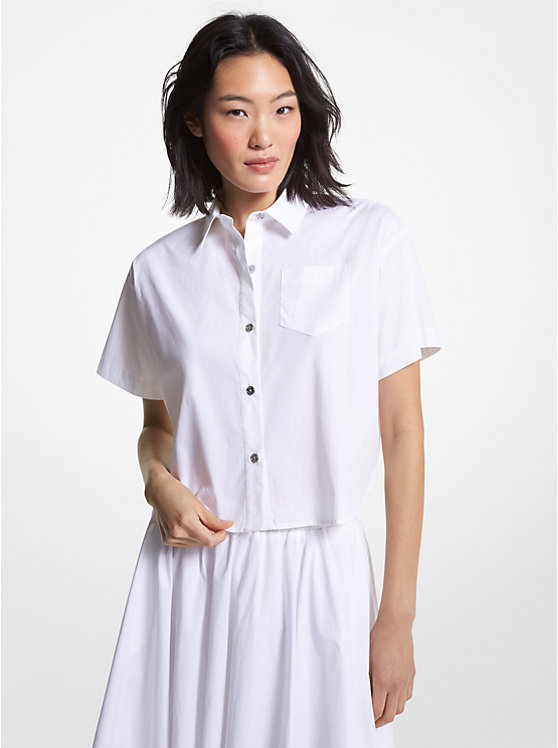 Michael Kors Stretch Organic Cotton Poplin Cropped Women Shirt WHITE | USANWP1476