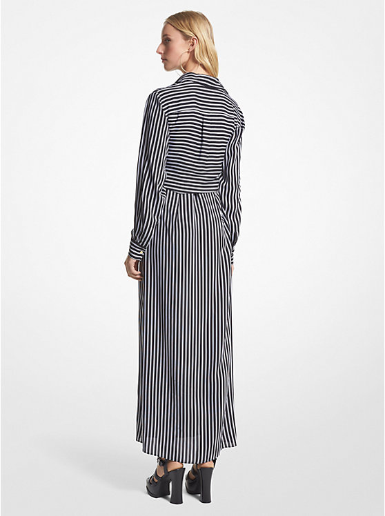 Michael Kors Striped Georgette Tie-Front Shirt Women Dress BLACK | USATCS1343