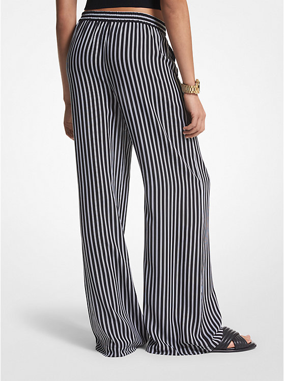 Michael Kors Striped Georgette Wide-Leg Women Pants BLACK | USARVO1448