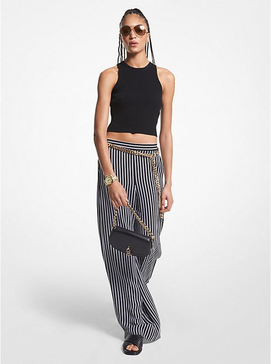 Michael Kors Striped Georgette Wide-Leg Women Pants BLACK | USARVO1448