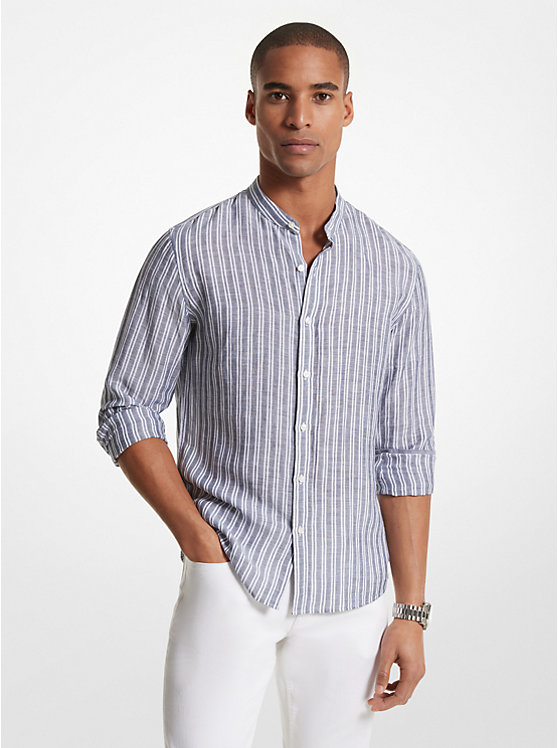 Michael Kors Striped Linen Blend Men Shirt MIDNIGHT | USAEBU2229