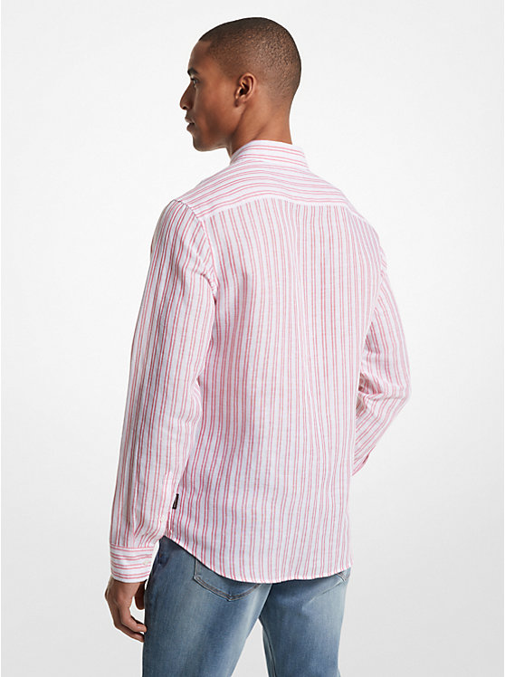 Michael Kors Striped Linen Blend Men Shirt CORAL | USAWNI2230