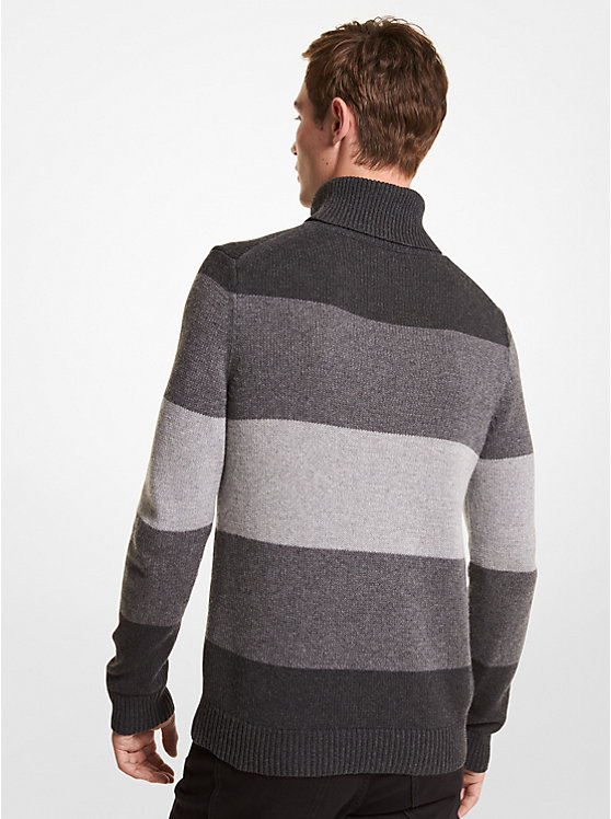 Michael Kors Striped Nylon Blend Turtleneck Men Sweater CHARCOAL | USAMQI2257