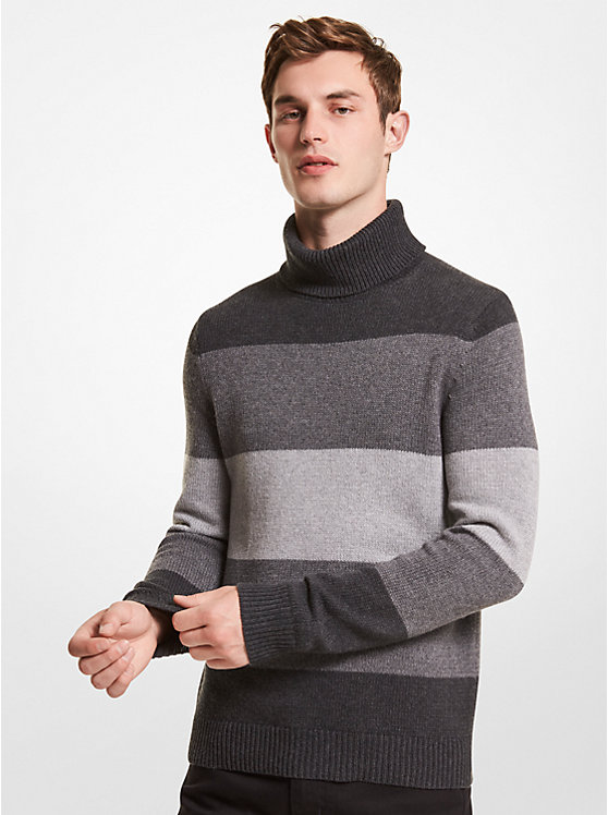 Michael Kors Striped Nylon Blend Turtleneck Men Sweater CHARCOAL | USAMQI2257