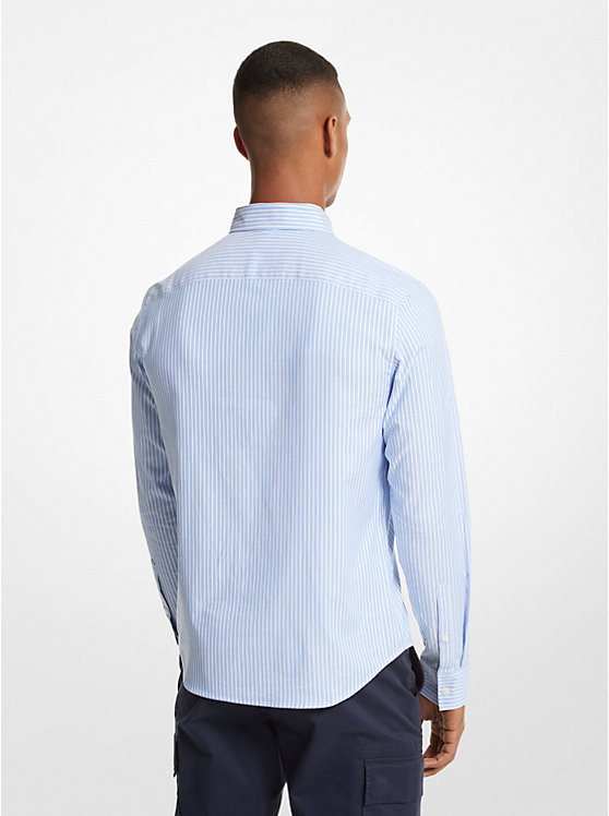 Michael Kors Striped Stretch Cotton Men Shirt Crew Blue | USAQMP2232